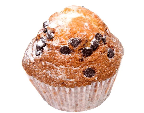 Chocolate Chip Muffin isoliert auf weißem Hintergrund. — Stockfoto