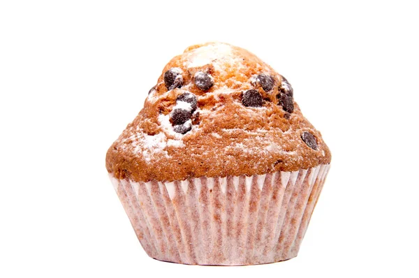 Chocolate Chip Muffin isoliert auf weißem Hintergrund. — Stockfoto