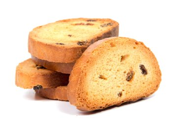 Beyaz arkaplanda izole edilmiş kızarmış ekmek.