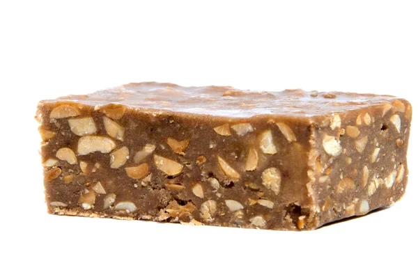 ホワイト チョコレート蛋白質棒に分離されたチョコレート チョコレート キャンディの部分が白い背景の上分離 — ストック写真
