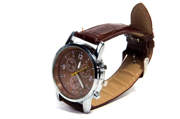 Slimme Bruin Digitale Horloge Geïsoleerd Een Witte Achtergrond — Stockfoto