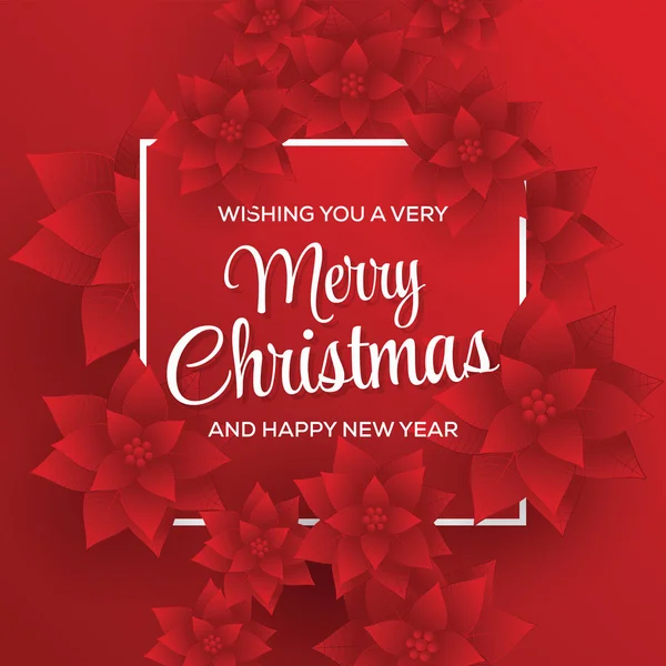 Merry Christmas. Card. Happy New Year. Red Background. Christmas Flowers. — Stock vektor