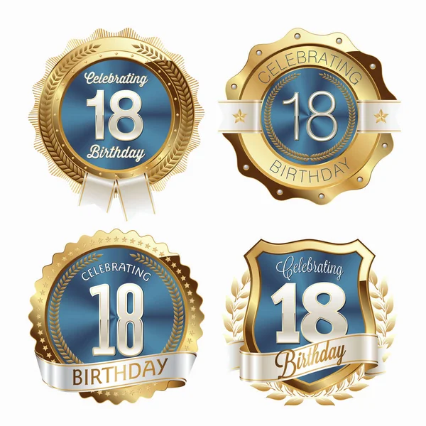 Celebración del XVIII Cumpleaños. Set de insignias de cumpleaños . — Vector de stock