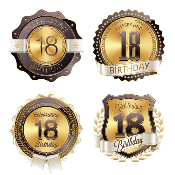 Celebración del XVIII Cumpleaños. Set de insignias de cumpleaños . — Vector de stock