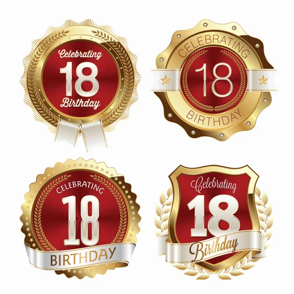 Celebración del XVIII Cumpleaños. Set de insignias de cumpleaños . — Vector de stock