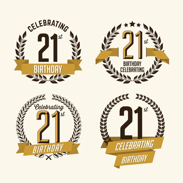 21st birthday Celebration. Set van verjaardag Badges. — Stockvector