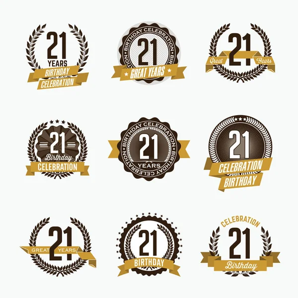 Celebración del 21 cumpleaños. Set de insignias de cumpleaños . — Vector de stock