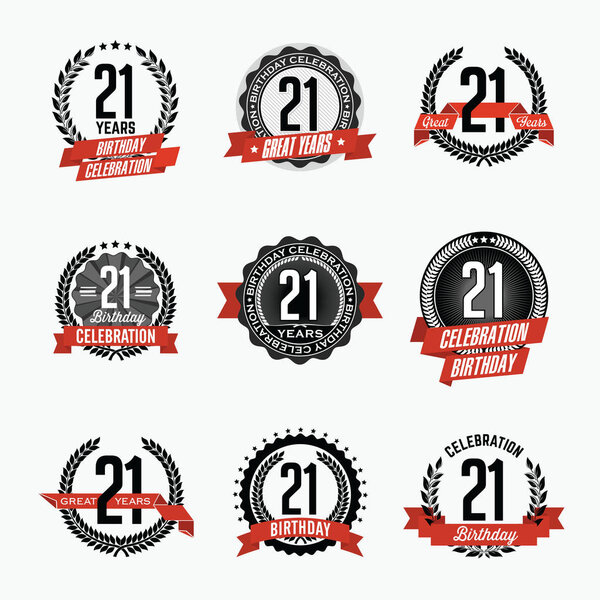 21st Birthday Celebration. Set of Birthday Badges.