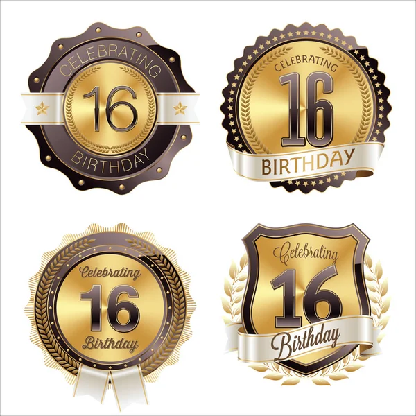Celebração de 16 anos. Conjunto de emblemas de aniversário . —  Vetores de Stock