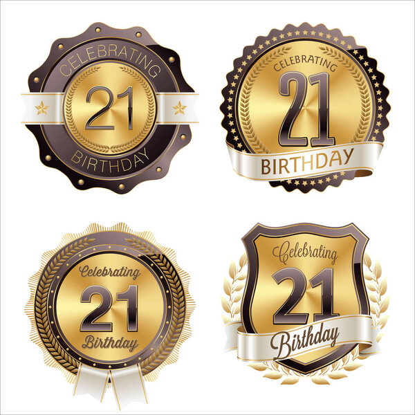 21st Birthday Celebration. Set of Birthday Badges.