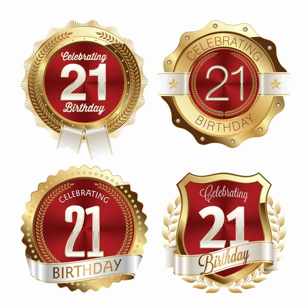 21st birthday Celebration. Zestaw urodzinowy odznaki. — Wektor stockowy