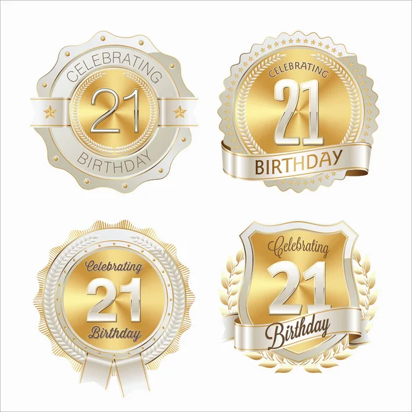 Celebração de 21 anos. Conjunto de emblemas de aniversário . — Vetor de Stock