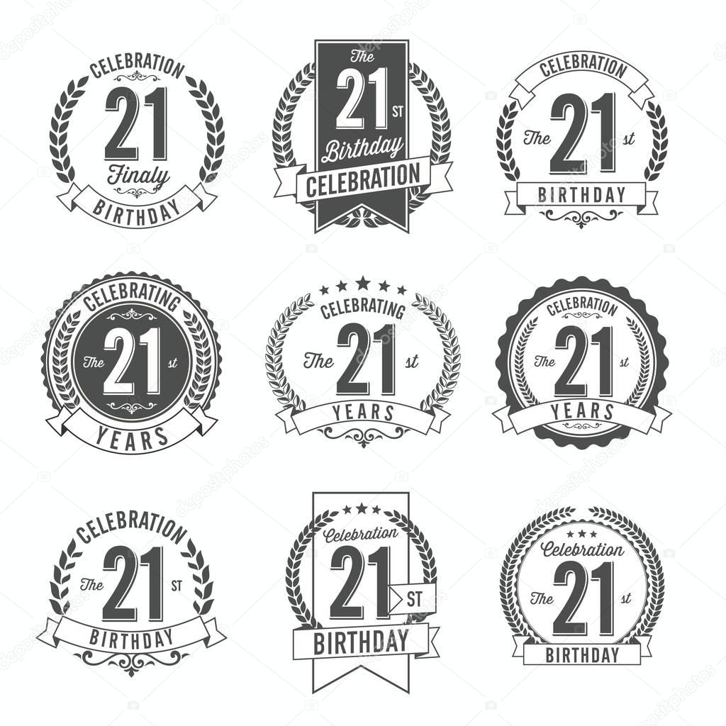 21st Birthday Celebration. Set of Birthday Badges.