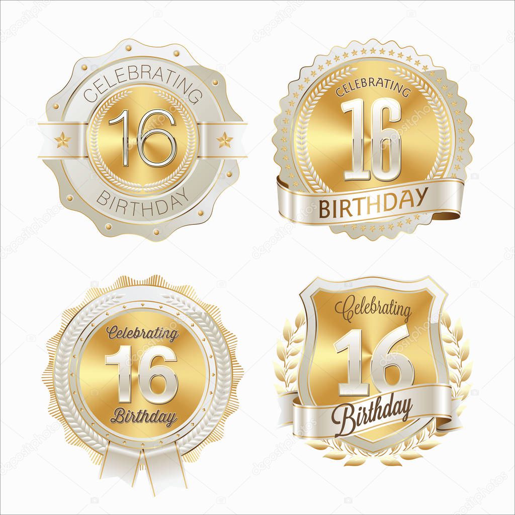 16th Birthday Celebration. Set of Birthday Badges.