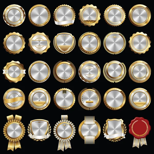 Conjunto Selos Certificado Ouro Emblemas — Vetor de Stock
