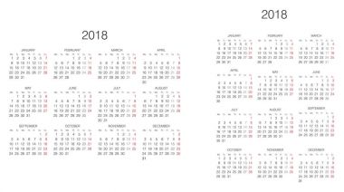 Takvim. 2018 takvim. Vektör yazdırma şablonu.