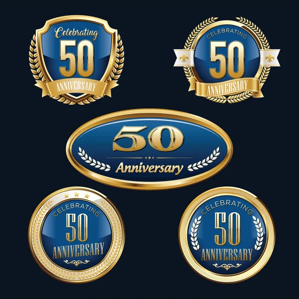 Emblema Aniversário Conjunto Luxo 50Th Aniversário — Vetor de Stock