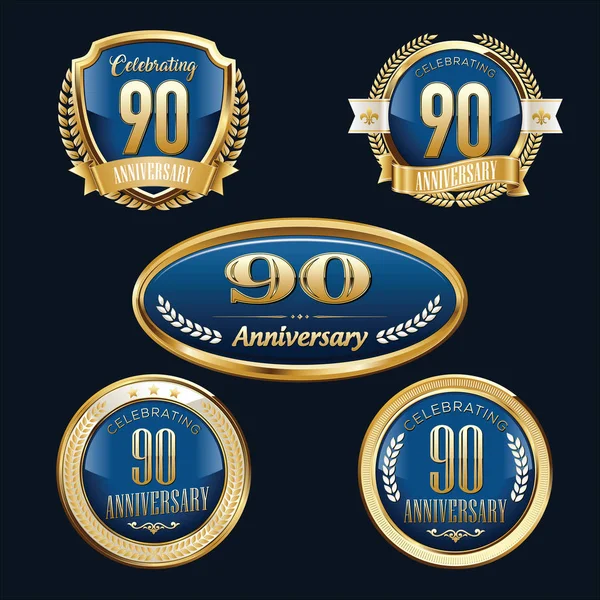 Verjaardag Badge Luxe Set 90Ste Verjaardag — Stockvector