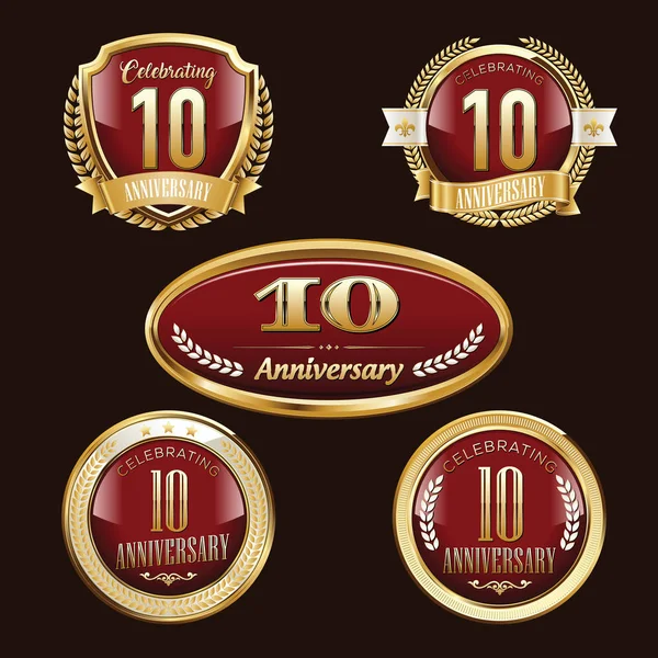 Ensemble Luxe Badge Anniversaire 10E Anniversaire — Image vectorielle