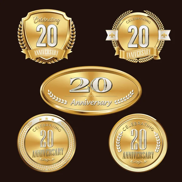 Verjaardag Badge Luxe Set 20Ste Verjaardag — Stockvector