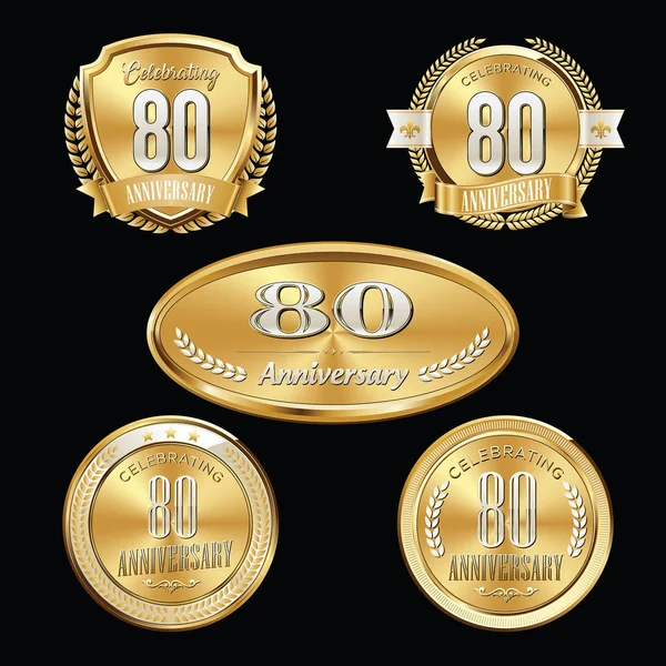 Verjaardag Badge Luxe Set 80Ste Verjaardag — Stockvector