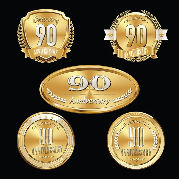 周年纪念徽章豪华套装 第九十周年 — 图库矢量图片