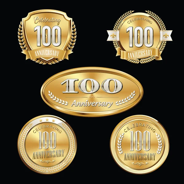 Évforduló Jelvény Luxus Set 100 Éves Jubileuma — Stock Vector