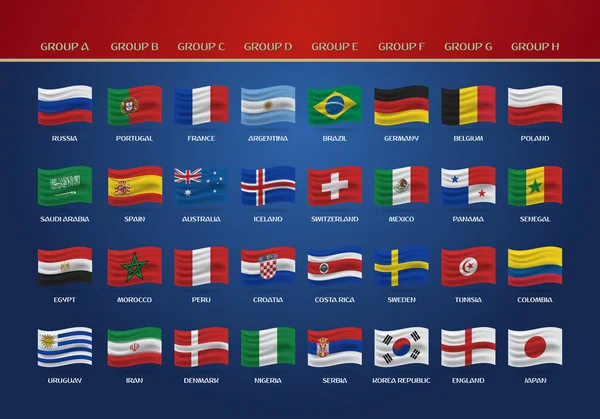 Campeonato Mundial Futebol 2018 Grupos Bandeiras País Vetor — Vetor de Stock
