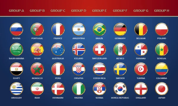 橄榄球世界冠军2018个小组 矢量国家标志 — 图库矢量图片