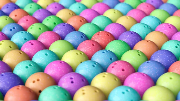 Sıkıca paketlenmiş renkli Bowling topları dizisi