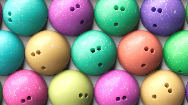 Primo piano aereo di palline da bowling colorate ben imballate — Foto Stock