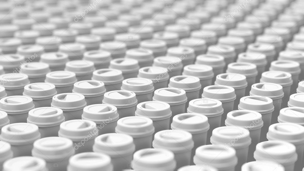 Long shot of a Large Array of White Coffee Cups