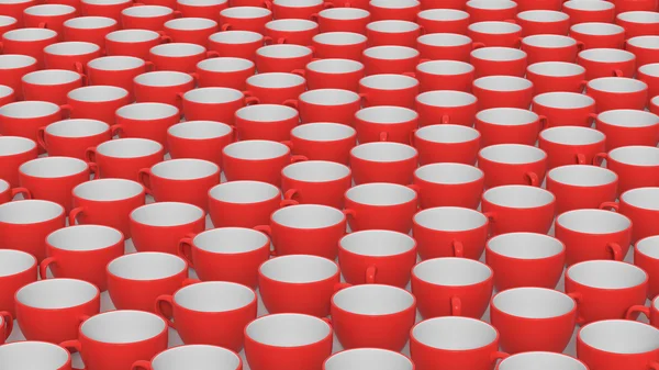 大量的红色和白色的陶瓷咖啡杯 — 图库照片