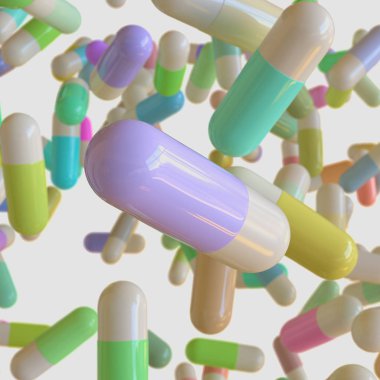 Uzayda canlı renkli kapsül hap