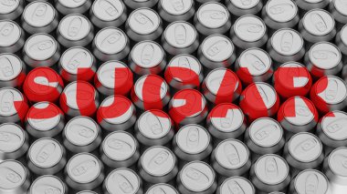 Soda kutular kırmızıyla yazılmış şeker ile dizi sıkı paketlenmiş
