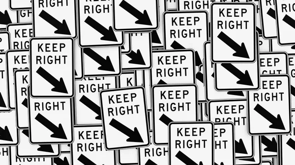 Wall Covered in Tightly Packed Keep Right Traffic Signs — Stock Photo, Image