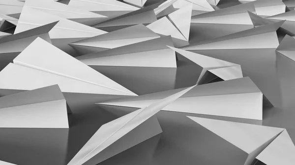 Modern bir yansıtıcı siyah yüzey üzerinde beyaz kağıt uçaklar