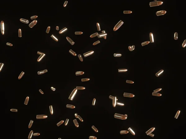 Siyah üzerinde yüzen pirinç tabanca mermi