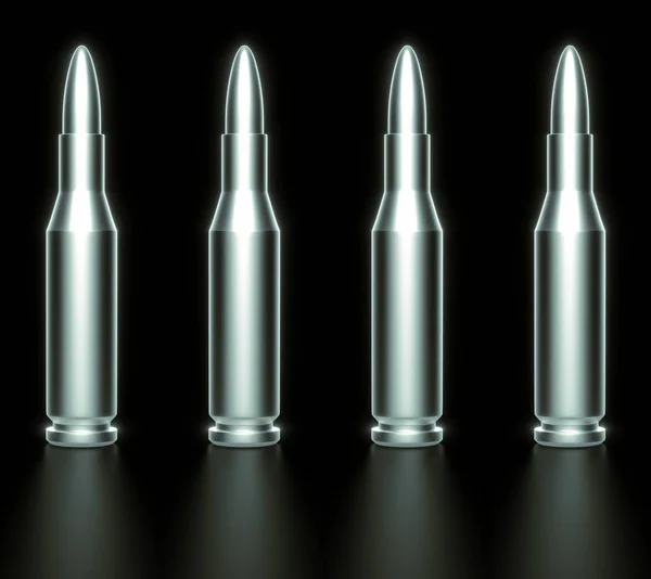 Tiled Line of Steel Rifle Rounds on Rough Reflective Black Surface — Fotografia de Stock