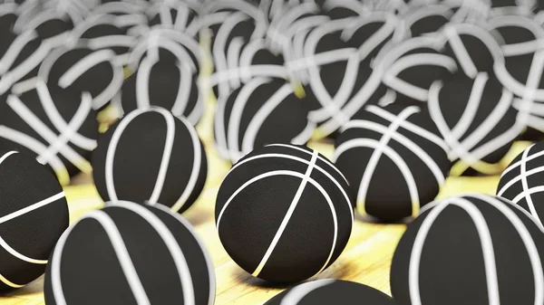 Üzerine sığ derinlik-in tarla ile mahkeme yüzeyinde siyah basket topları Beyaz dizi