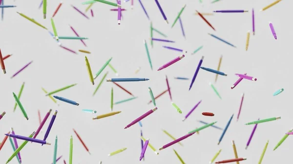 Canetas de desenho mecânico de ponto fino coloridas que flutuam no espaço em branco — Fotografia de Stock