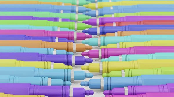 Değişik renkli Finepoint Mekanik kalemler mahsup satırlarındaki çizim