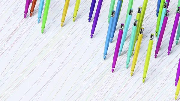 Parlak renkli Finepoint mekanik bir kesintisiz beyaz yüzey üzerinde mükemmel işaretleri yapma kalem çizim