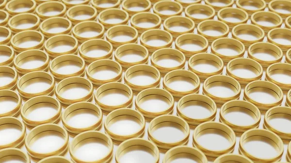完善网格的反光的白色表面上的黄金结婚戒指。 — 图库照片