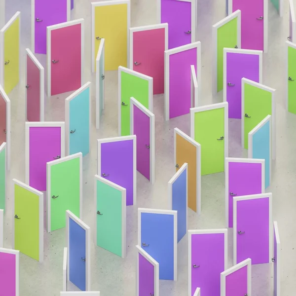 İzometrik rastgele renkli ve döndürülmüş duran kapıları