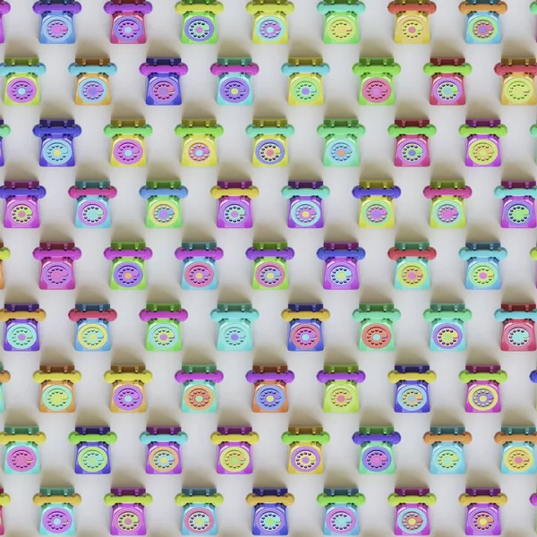 Sobrecarga de multitud de teléfonos retro multicolores perfectamente alineados —  Fotos de Stock