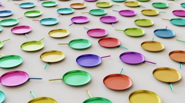 Değişik tavalar basit bir beton yüzey üzerinde sıkı bir bile kılavuzda ütülenir