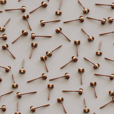 İzometrik ahşap yargıç tokmakları sıkı bir ızgara üzerinde basit bir beton yüzey