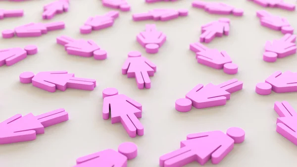 Símbolos de mujer rosa en una cuadrícula uniforme en una superficie de hormigón simple — Foto de Stock