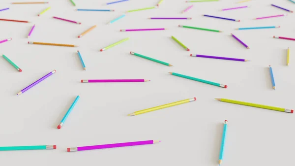 Buntstifte in einem engen, gleichmäßigen Raster auf einer einfachen Betonoberfläche — Stockfoto